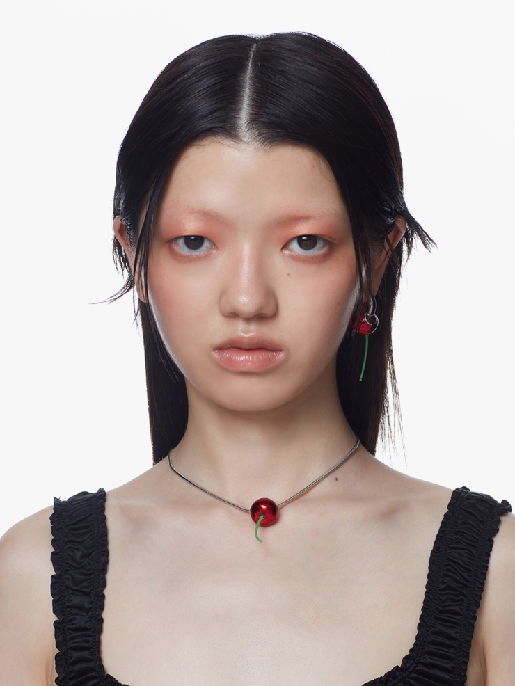 YVMIN Red Enamel Perforated Cherry Pendant