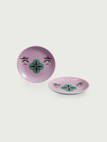 Pink crane and peach plate（set-2pcs）