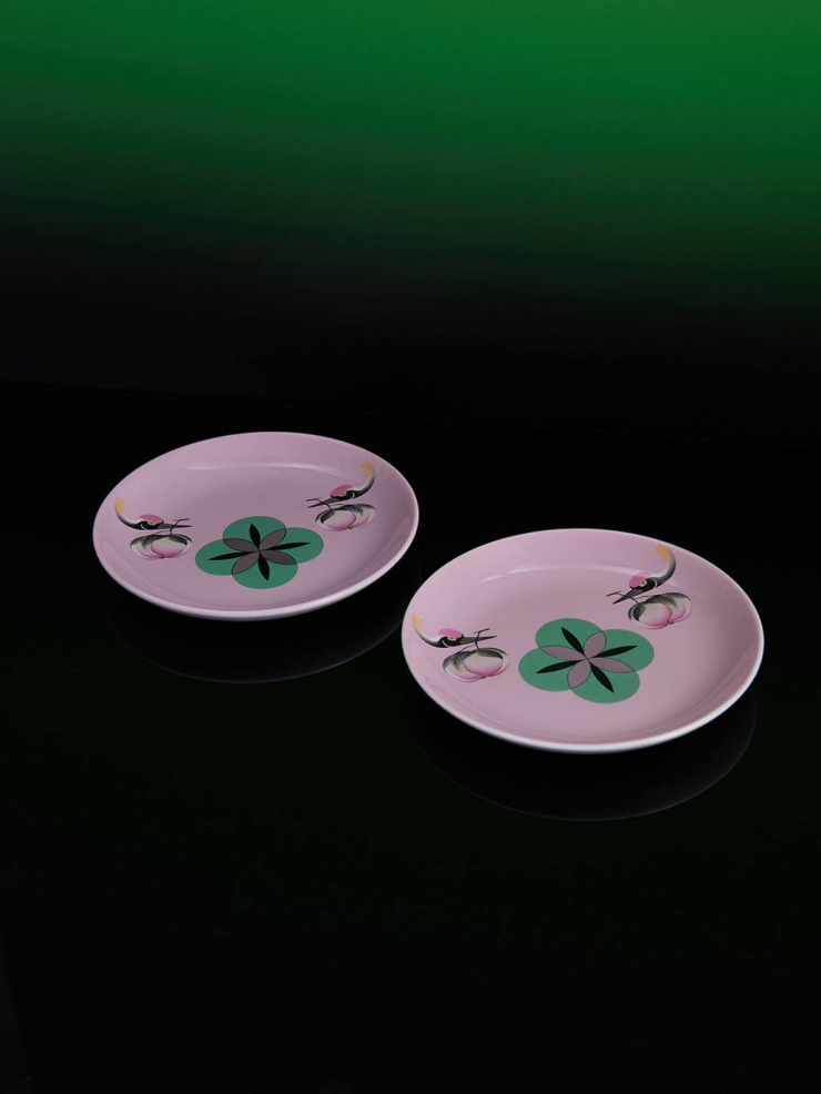 Pink crane and peach plate（set-2pcs）