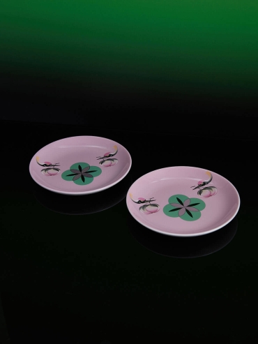 Pink crane and peach plate（set-2pcs）