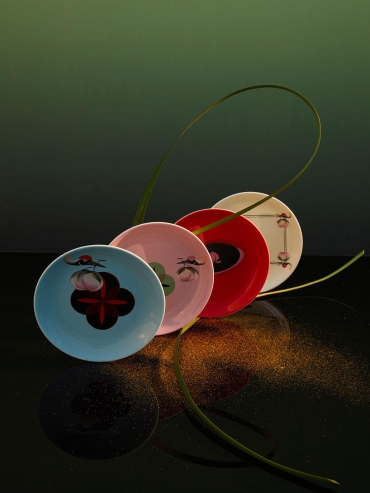 Pink crane and peach plate（set-2pcs）