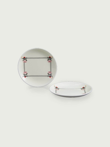 White crane and peach plate（set-2pcs）