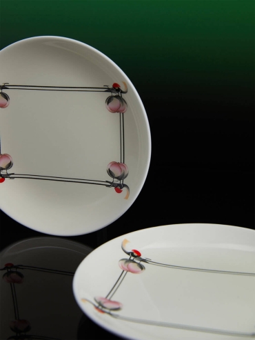 White crane and peach plate（set-2pcs）