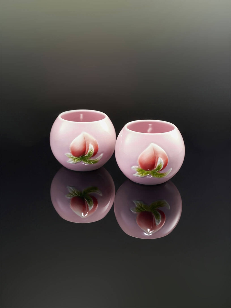 Pink peach round teacup（set-2pcs）
