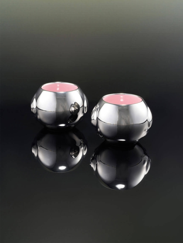 Silver peach round teacup（set-2pcs）