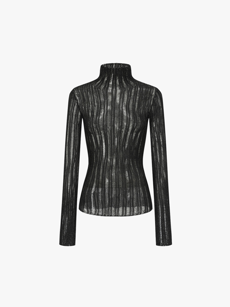 SWAYING Black Striped Turtleneck Metallic Shirt