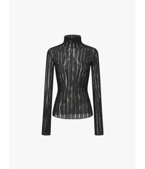 SWAYING Black Striped Turtleneck Metallic Shirt