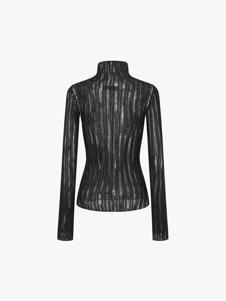 SWAYING Black Striped Turtleneck Metallic Shirt