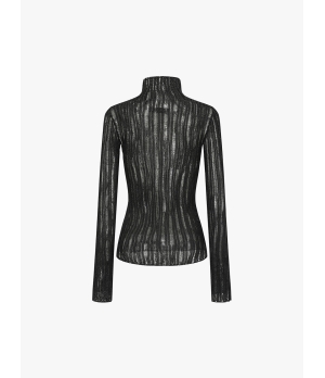 SWAYING Black Striped Turtleneck Metallic Shirt