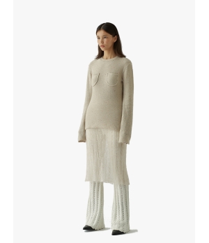 SWAYING Light Apricot Striped Eyelet Straight Pants