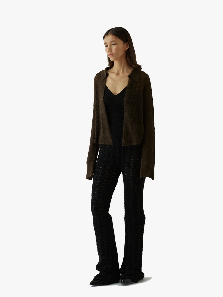 SWAYING Black Striped Eyelet Straight Pants