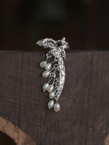 Silver butterfly ear clip with beads - single
