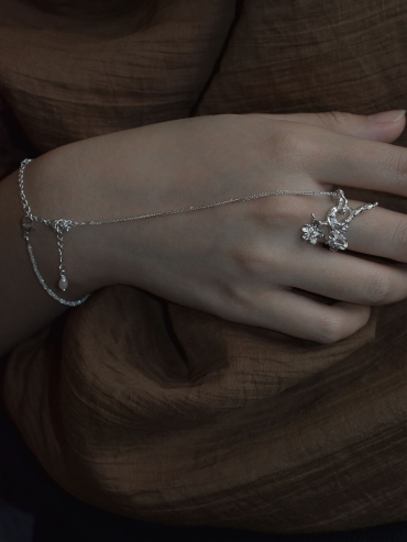 Silver flowering branch ring and bracelet - set