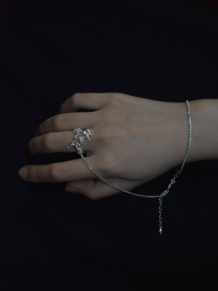 Silver flowering branch ring and bracelet - set