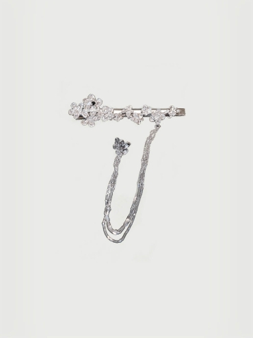 Silver crushed flowers clip and earring - set