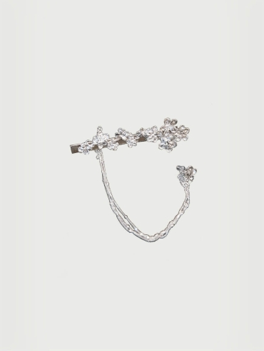 Silver crushed flowers clip and earring - set