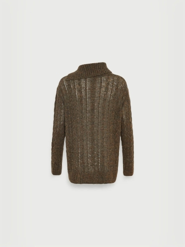 Olive bouclé wool blend cable knitted jumper
