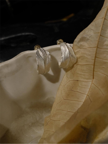 Silver withered leaf earrings