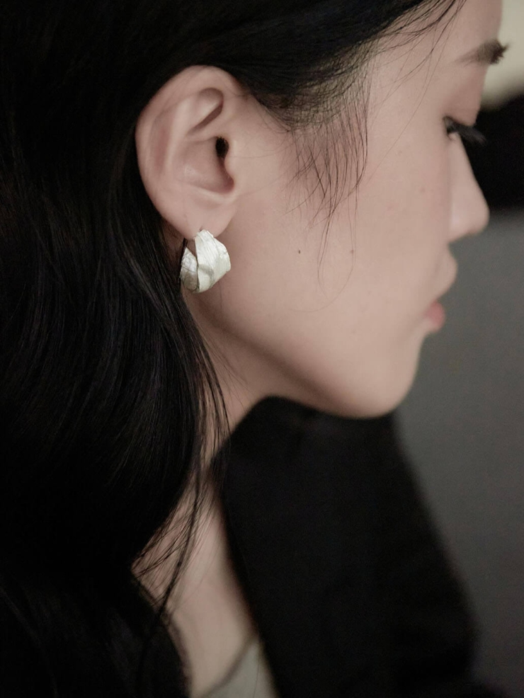 Silver withered leaf earrings