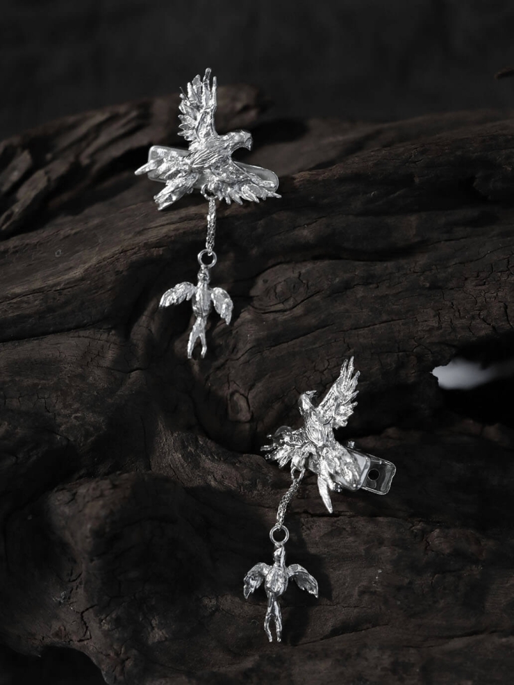 Silver double bird hair clip-single