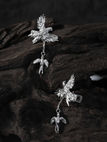 Silver double bird hair clip-single