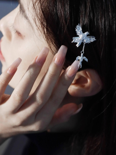 Silver double bird hair clip-single