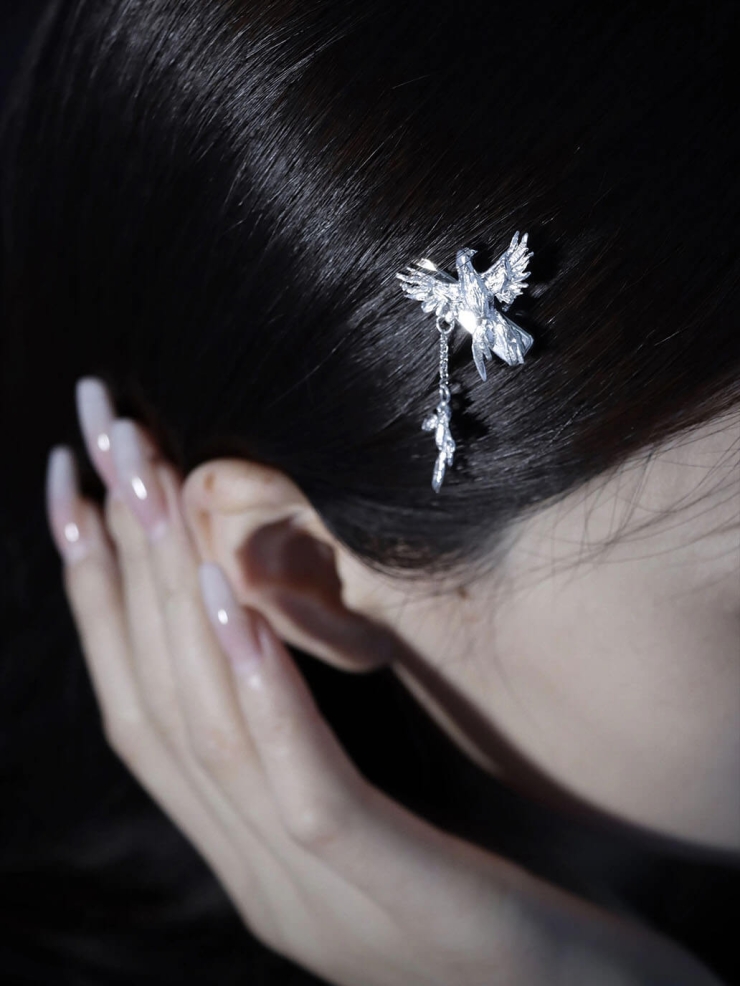 Silver double bird hair clip-single