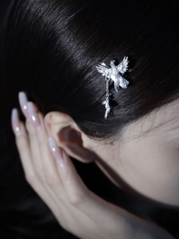 Silver double bird hair clip-single