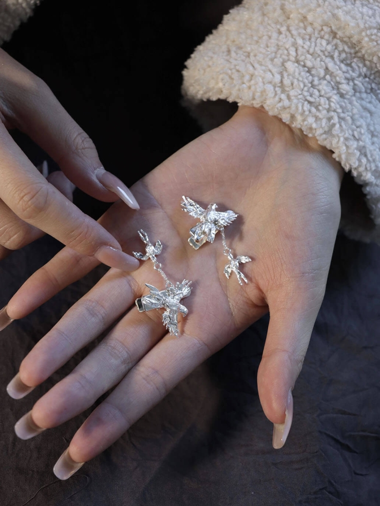 Silver double bird hair clip-single