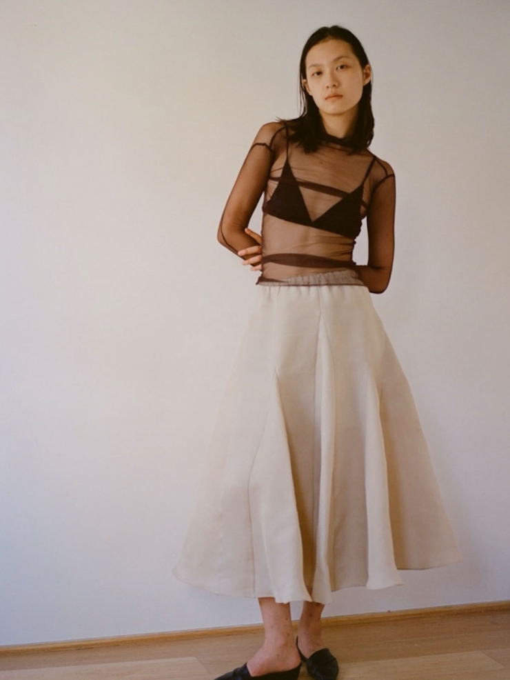 RUOHAN Brown Short Tulle Top