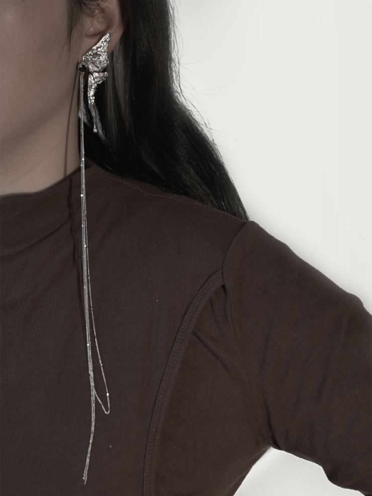 Silver male butterfly earring - single