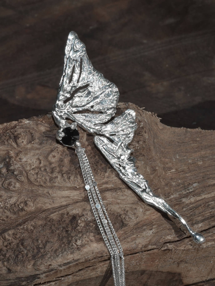 Silver male butterfly earring - single