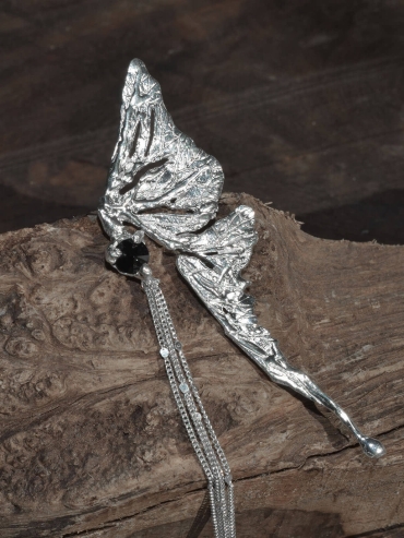 Silver male butterfly earring - single