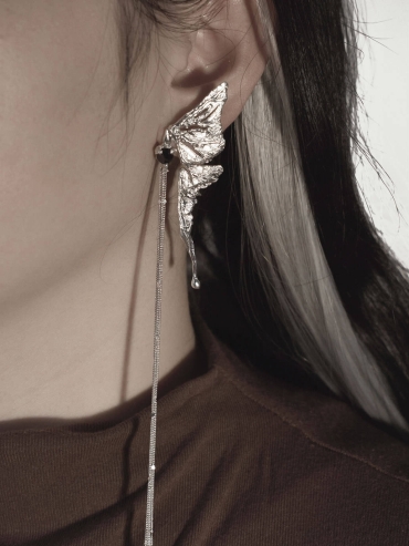 Silver male butterfly earring - single