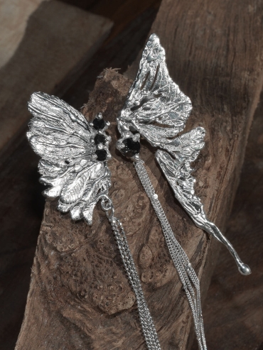 Silver male butterfly earring - single