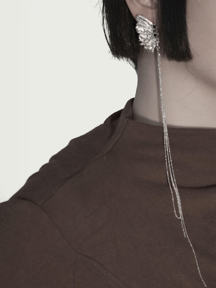 Silver female butterfly earring - single