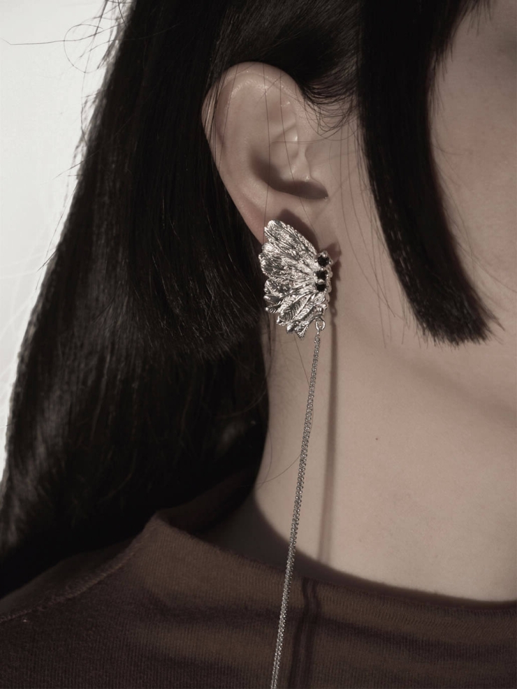 Silver female butterfly earring - single