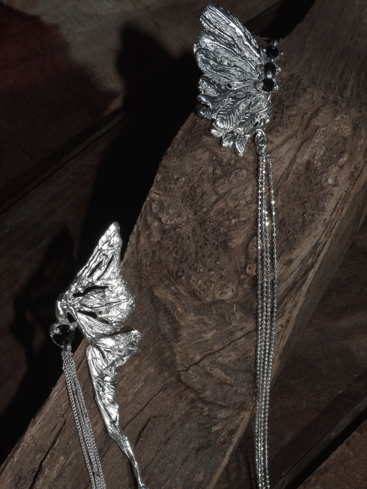 Silver female butterfly earring - single