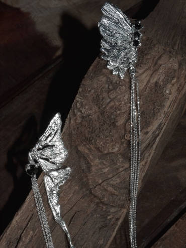 Silver female butterfly earring - single