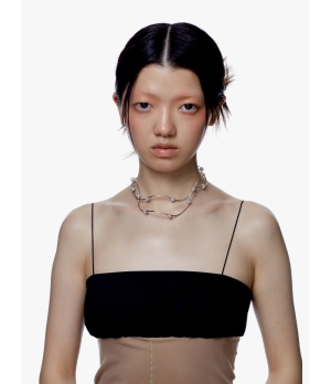 YVMIN Curved Silver Gemstone Bead Necklace
