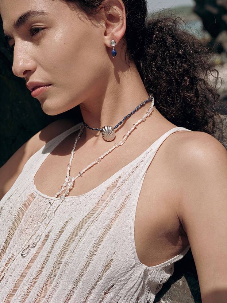 Blue Shell Small Drop Stud Earrings