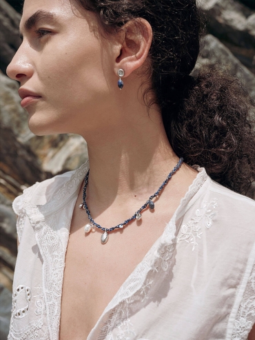 Blue Shell Small Drop Stud Earrings