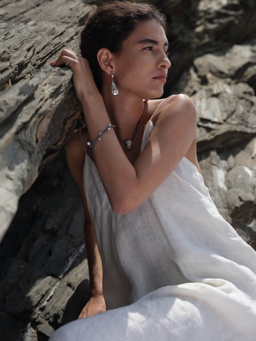 White Pleated Shell Drop Stud Earrings