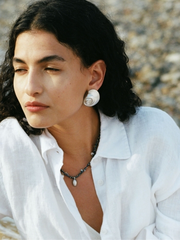 White Abstract Shell Earrings