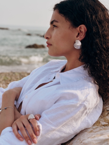 White Abstract Shell Earrings